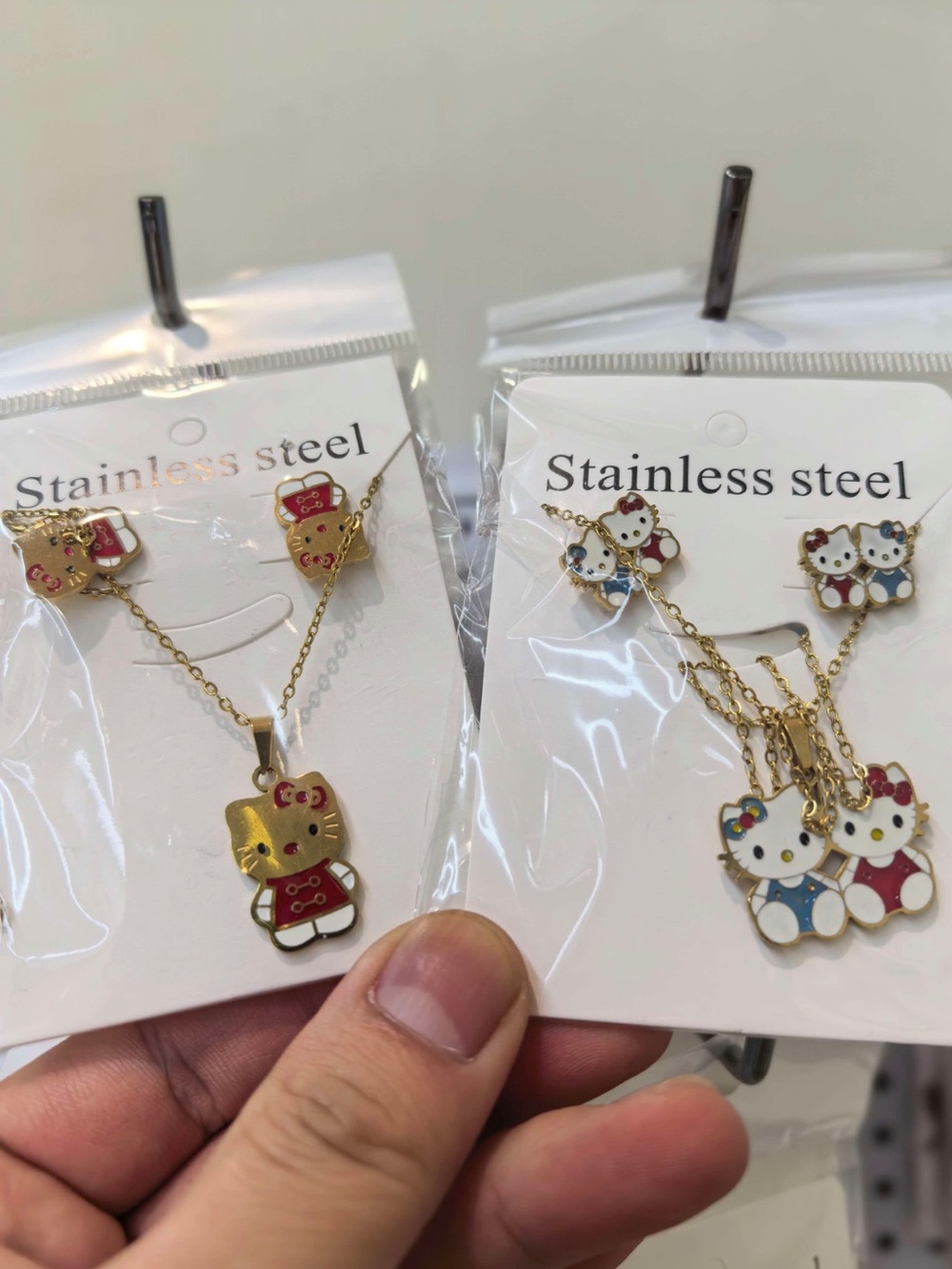 Gold-Tone Cute Character Pendant Necklace and Earring Set - Red & White